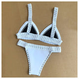 Italy Intense Sexy White Crochet Neoprene Triangle Bikini Set