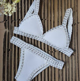 Italy Intense Sexy White Crochet Neoprene Triangle Bikini Set