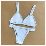 Italy Intense Sexy White Crochet Neoprene Triangle Bikini Set