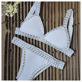 Italy Intense Sexy White Crochet Neoprene Triangle Bikini Set