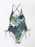 Jungle Vibes Sexy Back Drawstring One Piece Swimsuit