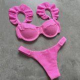 New! Stunning Ruffle Shoulders Push Up Bikini