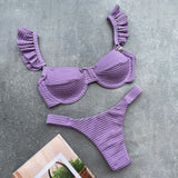 New! Stunning Ruffle Shoulders Push Up Bikini