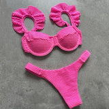 New! Stunning Ruffle Shoulders Push Up Bikini