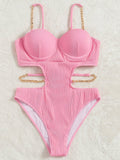 Pink Sunset Cut Out One Piece Swimsuit