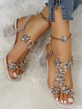 Rhinestone Patchwork Chunky Open Toe Heels