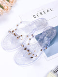 Pearl Rivets Patchwork Flip Flops