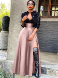 High Waist PU Split Maxi Skirts