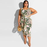 Plus Size Printed Tank Top + Midi Skirt Set