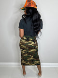 High Waist Camouflage Split Midi Skirts