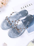 Pearl Rivets Patchwork Flip Flops