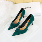 Bow-Pointed Toe Leather High Heel Pumps