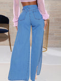 Denim Ripped Split Wide Leg Pants