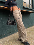 Low Waist Zipper Cargo Long Pants