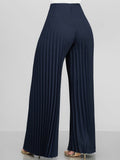 Solid Color Pleated Wide Leg Long Pants