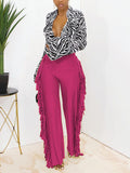 Elastic Waist Solid Tassel Wide Leg Long Pants