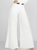 Solid Color Pleated Wide Leg Long Pants