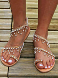 Pearl Pachwork Open Toe Beachwear Flat Sandals