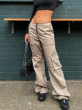 Low Waist Zipper Cargo Long Pants