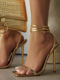 Chain Detail High Heel with Lace-Up Straps