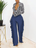 Elastic Waist Solid Tassel Wide Leg Long Pants