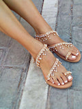 Pearl Pachwork Open Toe Beachwear Flat Sandals