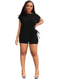 Two Piece Short Sleeve Tops Bodycon Shorts Set