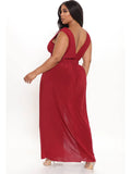 Plus Size V Neck Sleeveless Slit Maxi Dresses