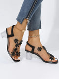 Rhinestone Patchwork Chunky Open Toe Heels