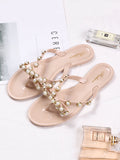 Pearl Rivets Patchwork Flip Flops