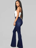 Denim Solid Color Bodycon Flare Pants