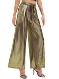 Tie Up Bronzing Wide Leg Long Pants