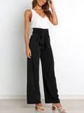 Solid Color With Belt Wide Leg Long Pants