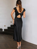 Satin Sleeveless Blackless Midi Dresses