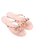 Pearl Rivets Patchwork Flip Flops