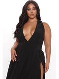 Plus Size V Neck Sleeveless Slit Maxi Dresses