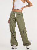 Low Waist Zipper Cargo Long Pants