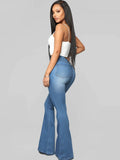 Denim Solid Color Bodycon Flare Pants