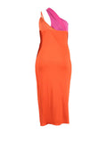 Plus Size Color Block Strappy Asymmetric Midi Dress