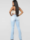 Denim Solid Color Bodycon Flare Pants