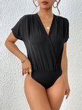 Surplice Short Sleeve Ruched Bodysuit