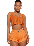Two Piece Ripped Crop Top + Short Pants Sets
