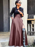 High Waist PU Split Maxi Skirts