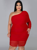 Plus Size One Shoulder Long Sleeve Mini Dress