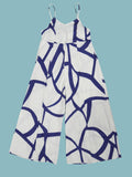 Plus Size Geometric Print Tie-Strap Cutout Jumpsuit