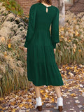 Long Sleeve Tiered Crew Neck Midi Dresses