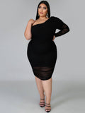 Plus Size One Shoulder Long Sleeve Mini Dress