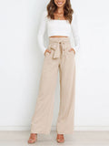 Solid Color With Belt Wide Leg Long Pants