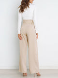 Solid Color With Belt Wide Leg Long Pants