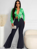 Mesh High Waist Flares Long Pants